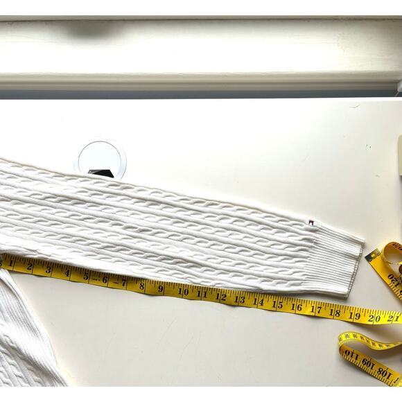 Tommy Hilfiger Zip Up Cardigan, Ivory Collared Sweater, Cable Knit, Size M - Picture 6 of 7